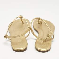 Pre Owned Tory Burch Gold Leather Thong Slingback Flat Sandals Size 36
