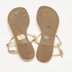 Pre Owned Tory Burch Gold Leather Thong Slingback Flat Sandals Size 36