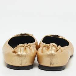 Tory Burch Gold Leather Reva Scrunch Ballet Flats Size 37