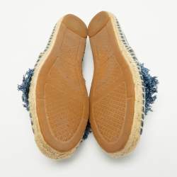 Tory Burch Navy Blue Denim Shaw Fringe Espadrille Flats Size 38