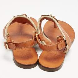 Tory Burch Orange Leather T-Strap Flat Sandals Size 38