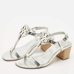 Tory Burch Silver Leather Ankle Strap Sandals Size 35.5