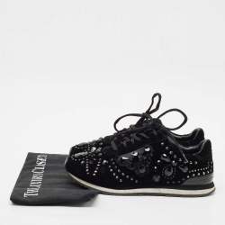 Tory Burch Black Velvet Scarlett Crystal Embellished Sneakers Size 37.5