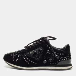 Tory Burch Black Velvet Scarlett Crystal Embellished Sneakers Size 37.5