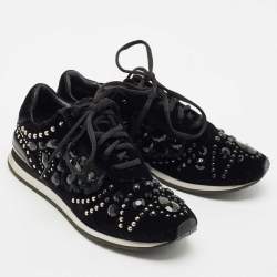 Tory Burch Black Velvet Scarlett Crystal Embellished Sneakers Size 37.5