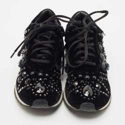 Tory Burch Black Velvet Scarlett Crystal Embellished Sneakers Size 37.5