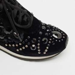 Tory Burch Black Velvet Scarlett Crystal Embellished Sneakers Size 37.5