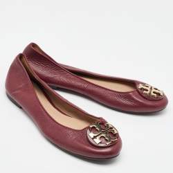 Tory Burch Dark Red Leather Reva Ballet Flats Size 36
