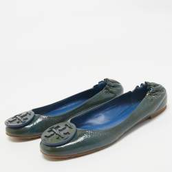 Tory Burch Dark Green Patent Leather Minnie Ballet Flats Size 39