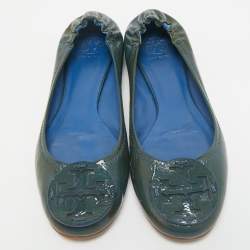 Tory Burch Dark Green Patent Leather Minnie Ballet Flats Size 39