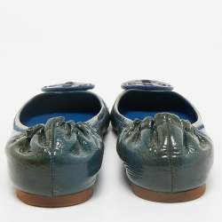 Tory Burch Dark Green Patent Leather Minnie Ballet Flats Size 39