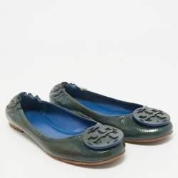 Tory Burch Dark Green Patent Leather Minnie Ballet Flats Size 39
