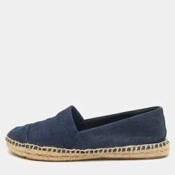 Tory Burch Navy Blue Denim Slip On Espadrille Flats Size 38.5