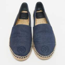 Pre Owned Tory Burch Navy Blue Denim Slip On Espadrille Flats Size 38.5