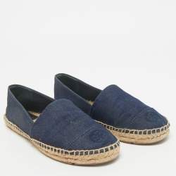 Pre Owned Tory Burch Navy Blue Denim Slip On Espadrille Flats Size 38.5