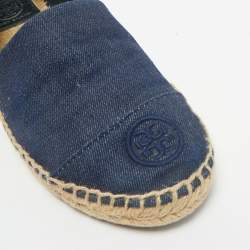 Pre Owned Tory Burch Navy Blue Denim Slip On Espadrille Flats Size 38.5