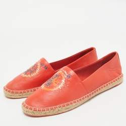 Tory Burch Orange Leather Daley Logo Espadrille Flats Size 39
