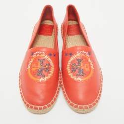 Tory Burch Orange Leather Daley Logo Espadrille Flats Size 39