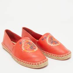 Tory Burch Orange Leather Daley Logo Espadrille Flats Size 39