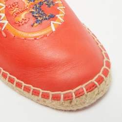 Tory Burch Orange Leather Daley Logo Espadrille Flats Size 39