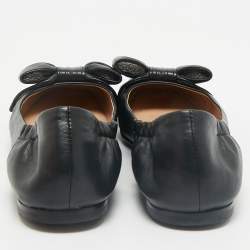 Pre Owned Tory Burch Black Leather Divine Bow Ballet Flats Size 39