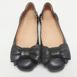 Pre Owned Tory Burch Black Leather Divine Bow Ballet Flats Size 39