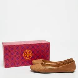 Tory Burch Tan Leather Logo Embossed Ballet Flats Size 38.5