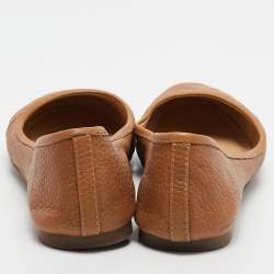 Tory Burch Tan Leather Logo Embossed Ballet Flats Size 38.5