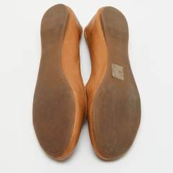 Tory Burch Tan Leather Logo Embossed Ballet Flats Size 38.5