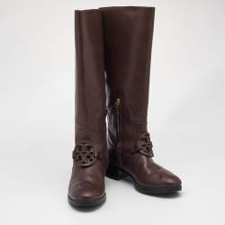 Pre Owned Tory Burch Brown Leather Miller Knee Length Boots Size 38.5