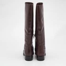 Pre Owned Tory Burch Brown Leather Miller Knee Length Boots Size 38.5