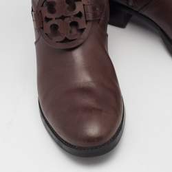 Pre Owned Tory Burch Brown Leather Miller Knee Length Boots Size 38.5