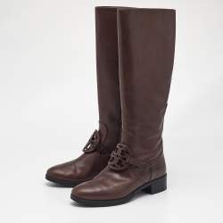 Pre Owned Tory Burch Brown Leather Miller Knee Length Boots Size 38.5