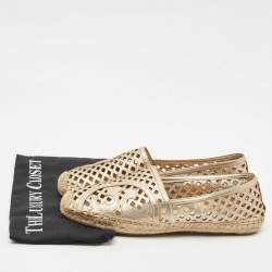 Tory Burch Gold Leather Laser Cut Espadrille Flats Size 40