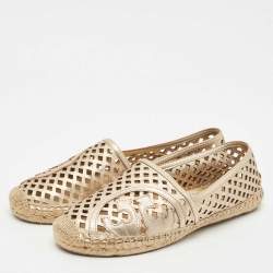 Tory Burch Gold Leather Laser Cut Espadrille Flats Size 40