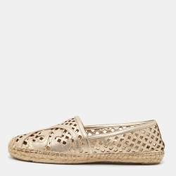 Tory Burch Gold Leather Laser Cut Espadrille Flats Size 40