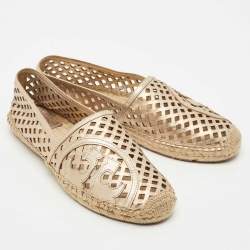 Tory Burch Gold Leather Laser Cut Espadrille Flats Size 40