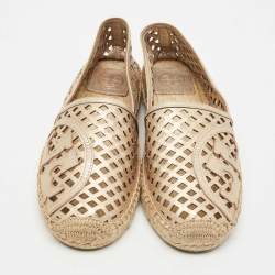 Tory Burch Gold Leather Laser Cut Espadrille Flats Size 40