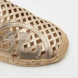 Tory Burch Gold Leather Laser Cut Espadrille Flats Size 40
