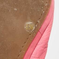 Pre Owned Tory Burch Pink/Orange Leather Bow Scrunch Ballet Flats Size 38.5