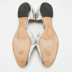 Pre Owned Tory Burch Silver Leather Raleigh Flats Size 38.5