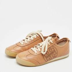 Tory Burch Brown Leather Murphey Low Top Sneakers Size 39