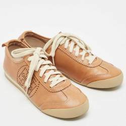 Tory Burch Brown Leather Murphey Low Top Sneakers Size 39
