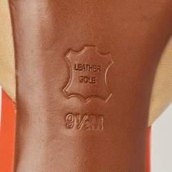 Pre Owned Tory Burch Beige/Orange Leather Bow Slide Sandals Size 39.5