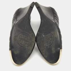 Pre Owned Tory Burch Black Quilted Leather Kaitlin Cap Toe Wedge Pumps Size 39