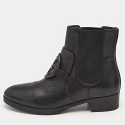 Tory Burch Black Leather Miller Ankle Length Boots Size 39