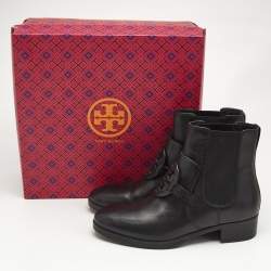 Tory Burch Black Leather Miller Ankle Length Boots Size 39
