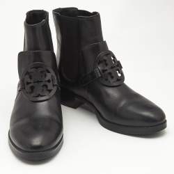 Tory Burch Black Leather Miller Ankle Length Boots Size 39