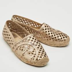 Pre Owned Tory Burch Gold Perforated Leather Espadrille Flats Size 36.5