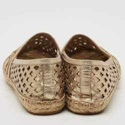 Pre Owned Tory Burch Gold Perforated Leather Espadrille Flats Size 36.5